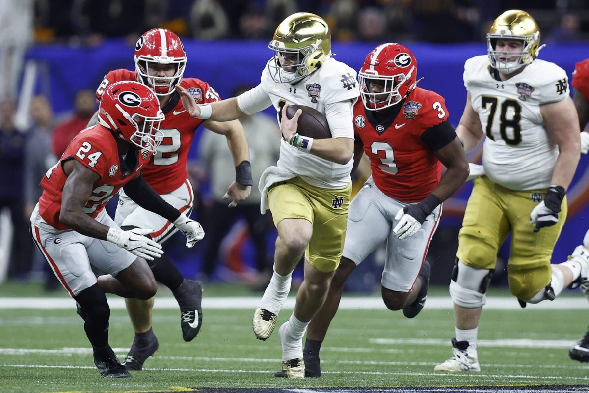 Notre Dame tops Georgia in Sugar Bowl Playoff quarterfinal delayed by New Orleans attack